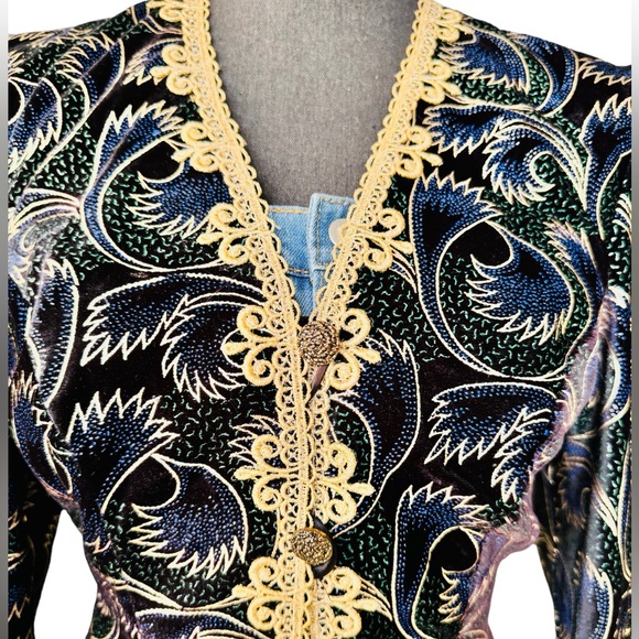 Scott McClintock Vintage Black Velvet Puffer Gold Trim Blazer 80s Jacket - Picture 3 of 10